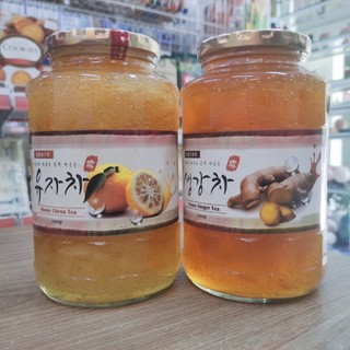 Mật ong chanh đào, gừng mẫu mới nhất 2022 hũ 1kg - Hàn Quốc chính hãng và mật ong gừng, mật ong sâm
