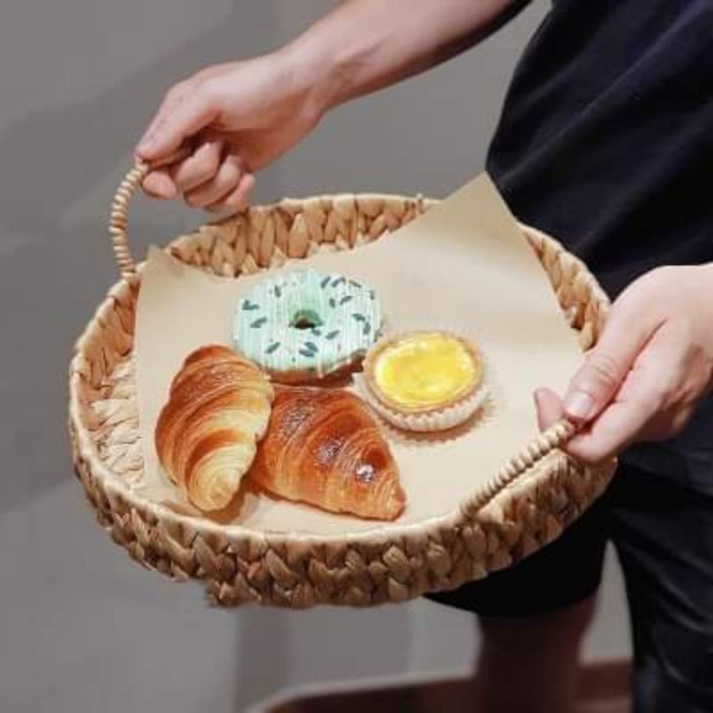 Khay Tròn Lục Bình Đa Năng Có Tay Cầm - Đựng Trái Cây - Đồ Dùng - Làm Giỏ Quà Tết Cực Xinh - Vintage