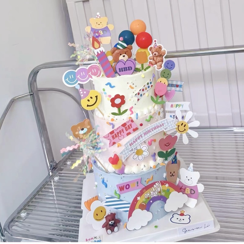 Bộ Phụ Kiện Cắm Trang Trí Bánh Kem Sinh Nhật Hình Trái Dâu Mặt Cười Dễ Thương