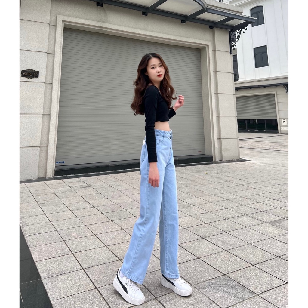 Quần JEAN nữ ống rộng, Quần BÒ nữ ống suông màu xanh đậm, kiểu baggy ống đứng JN4U ảnh thật | BigBuy360 - bigbuy360.vn