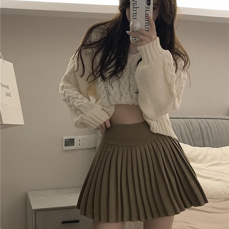 Chân Váy Chữ A Xếp Ly Màu Trơn Thời Trang Thu Đông Hàn Quốc Mới