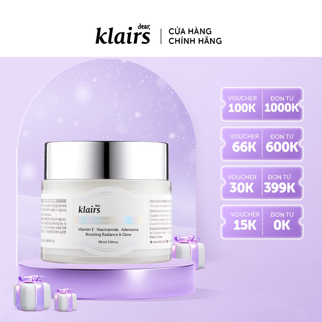 Mặt nạ ngủ dưỡng da Dear, Klairs Freshly Juiced Vitamin E Mask 90ml