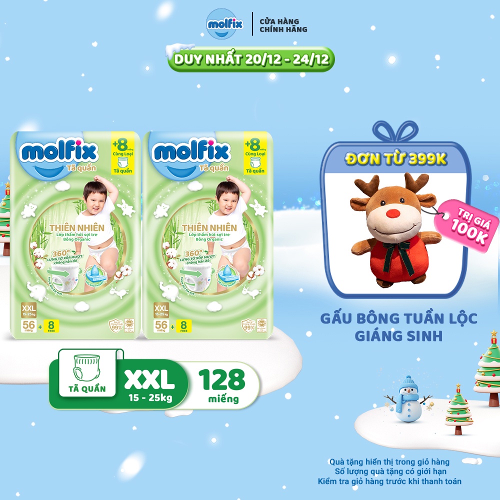 Combo 2 Tã/bỉm quần MOLFIX Thiên nhiên Ultra XXL (15kg - 25kg) - 2 Gói 128 miếng