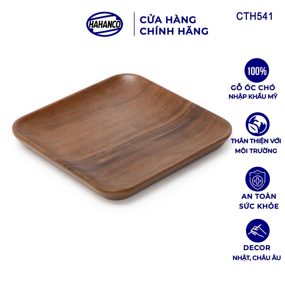 Đĩa Hình Vuông Gỗ Óc Chó HAHANCO Nhập Khẩu Mỹ Nguyên Khối/Đựng Đồ Ăn/Trang Trí- CTH541
