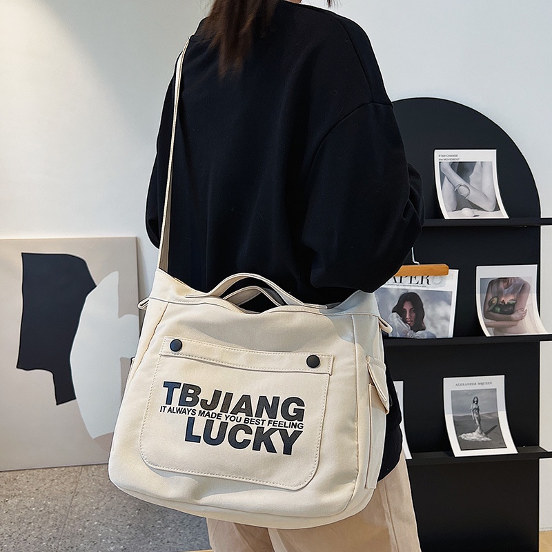 Túi đeo chéo quai xách LUCKY Phong Cách Hàn Quốc Cho Nam Nữ vừa a4,sách vở chất vải dày dặn đi học đi làm đi chơi