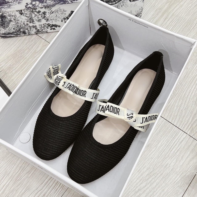 Giày bệt nữ thắt nơ đen gân fullbox bill túi .THUYTIENSHOES