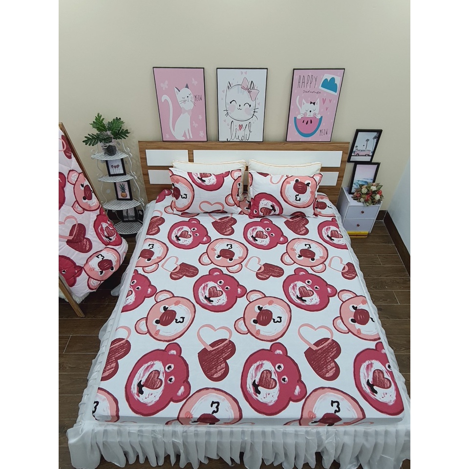 (Thanh lý)  Drap bo chun Cotton poly (có kèm áo gối) được chọn mẫu - Ga gối loại đẹp mẫu Hươu sao