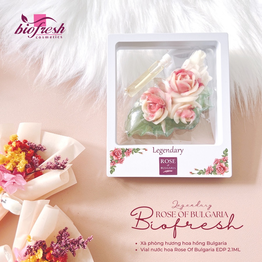 Bộ quà tặng xà phòng tinh dầu hoa hồng Handmade Biofresh Legendary Rose Of Bulgaria & nước hoa nhỏ 2ml độc đáo