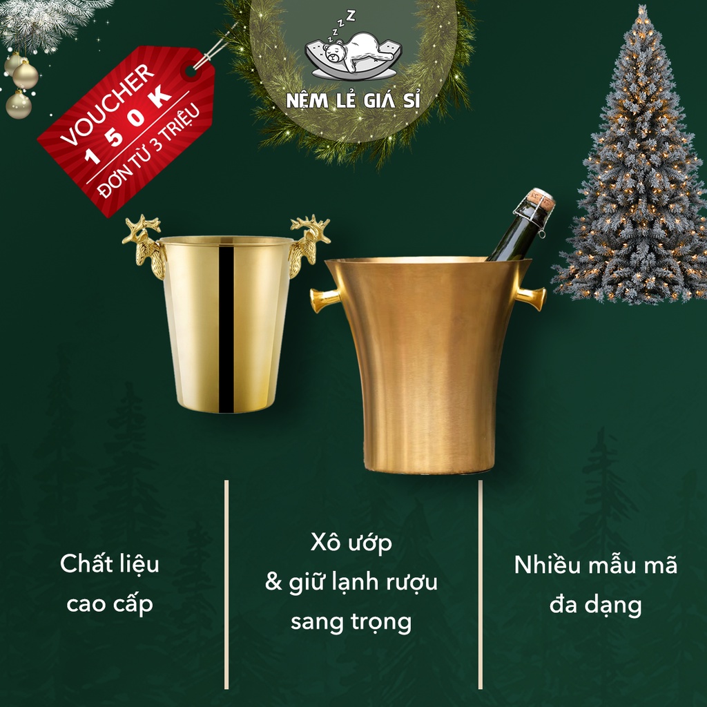 Xô ướp lạnh rượu, inox 304 mạ vàng, mẫu hiện đại.
