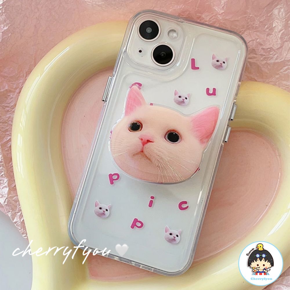 Ốp Điện Thoại TPU Mềm Chống Bụi Chống Sốc Có Giá Đỡ Hình Đầu Mèo Cho IPhone 14 13 12 11 Pro Max