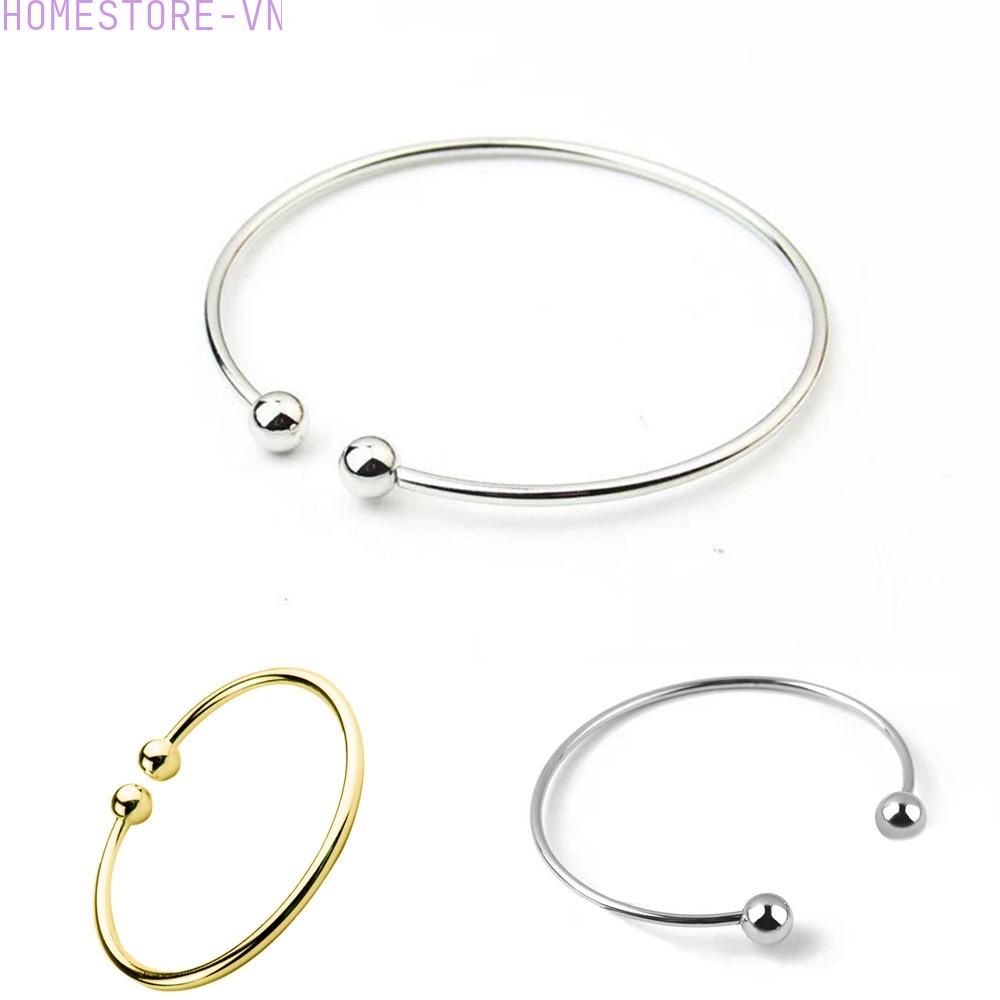 Vòng Tay Hở Hai Hạt Hình Chữ C Màu Vàng / Bạc Đơn Giản Dành Cho Phù Dâu
