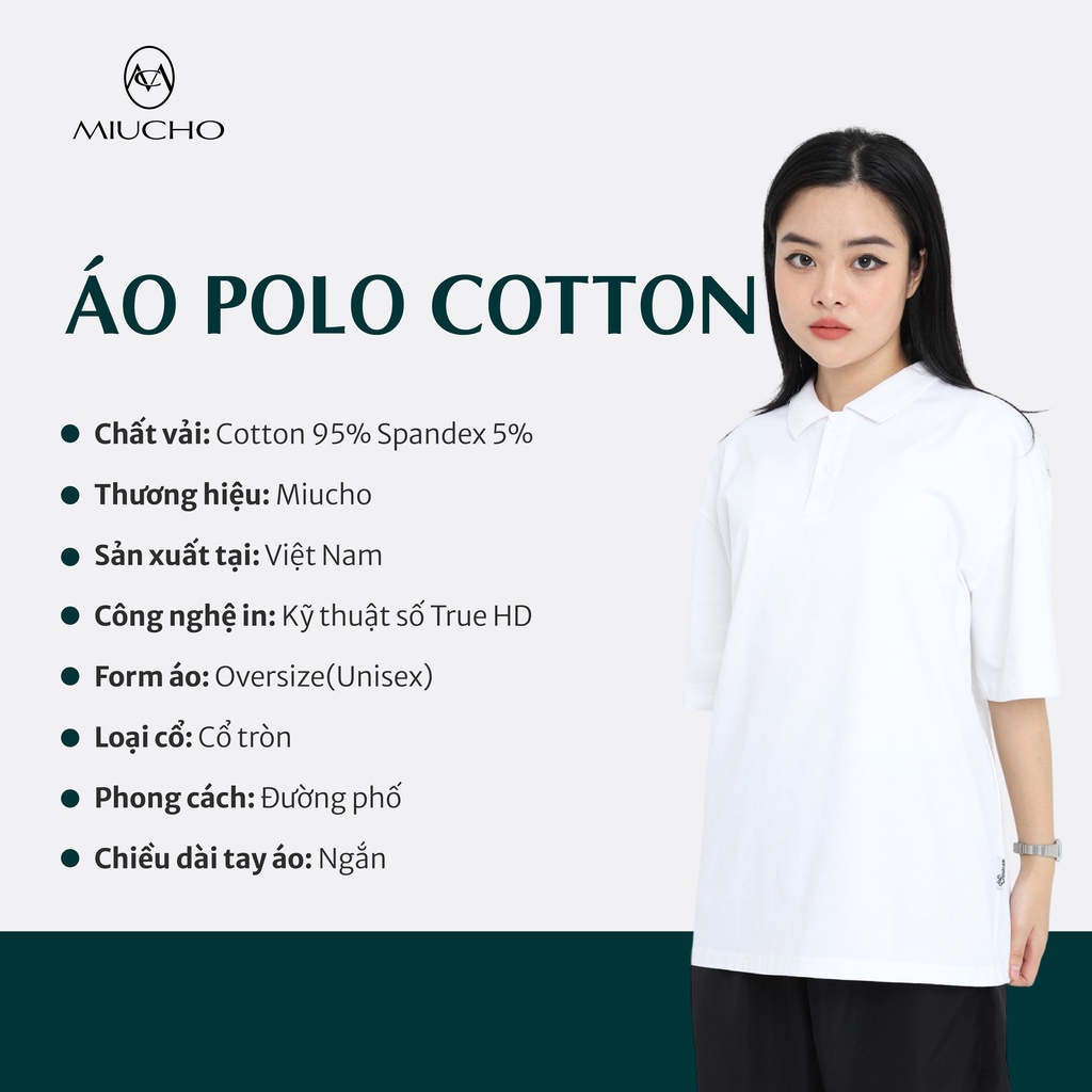 Áo polo unisex form rộng MP016 Miucho tay lỡ vải cotton mềm mại dành cho nam nữ in basic
