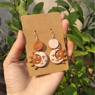 Moon and Sun - Khuyên tai đất sét Polymer handmade
