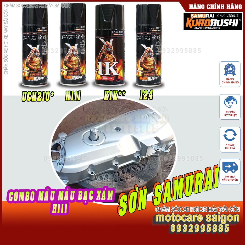 [COMBO 4 CHAI] Sơn Samurai Màu Bạc Sáng Sơn Mâm Lốc Máy Dàn Chân Xe Máy UCH210 - 124 - H111 - K1K