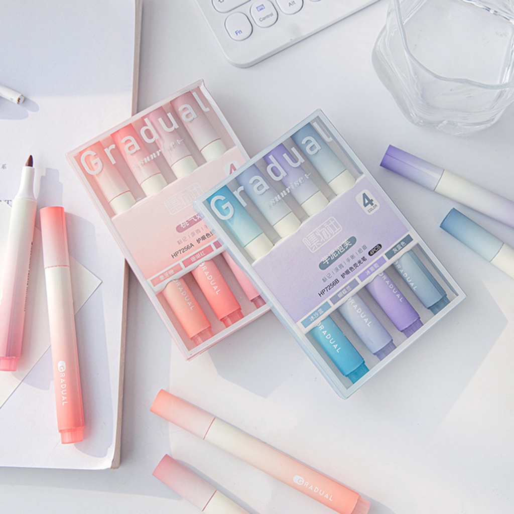 Set 4 Bút Đánh Dấu Màu Sắc Gradient Bắt Sáng Tốt Tiện Dụng