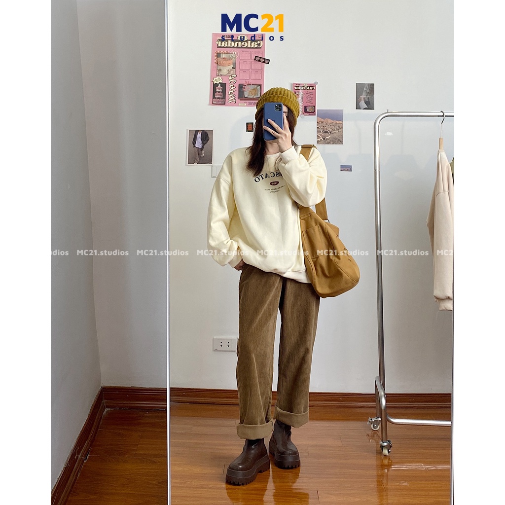 Quần baggy nhung tăm MC21.STUDIOS lưng cạp cao nữ pants bigsize Ulzzang Streetwear Hàn Quốc chất xịn Q3405