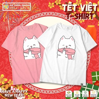 Áo tết hình mèo đáng yêu cổ tròn 100 phần trăm cotton 4 chiều mềm mịn, thoáng mát, thấm hút mồ hôi