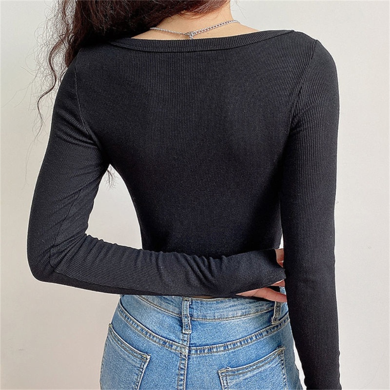 Áo Cardigan Dệt Kim Tay Dài Cổ Chữ V Khoét Sâu Màu Sắc Đơn Giản