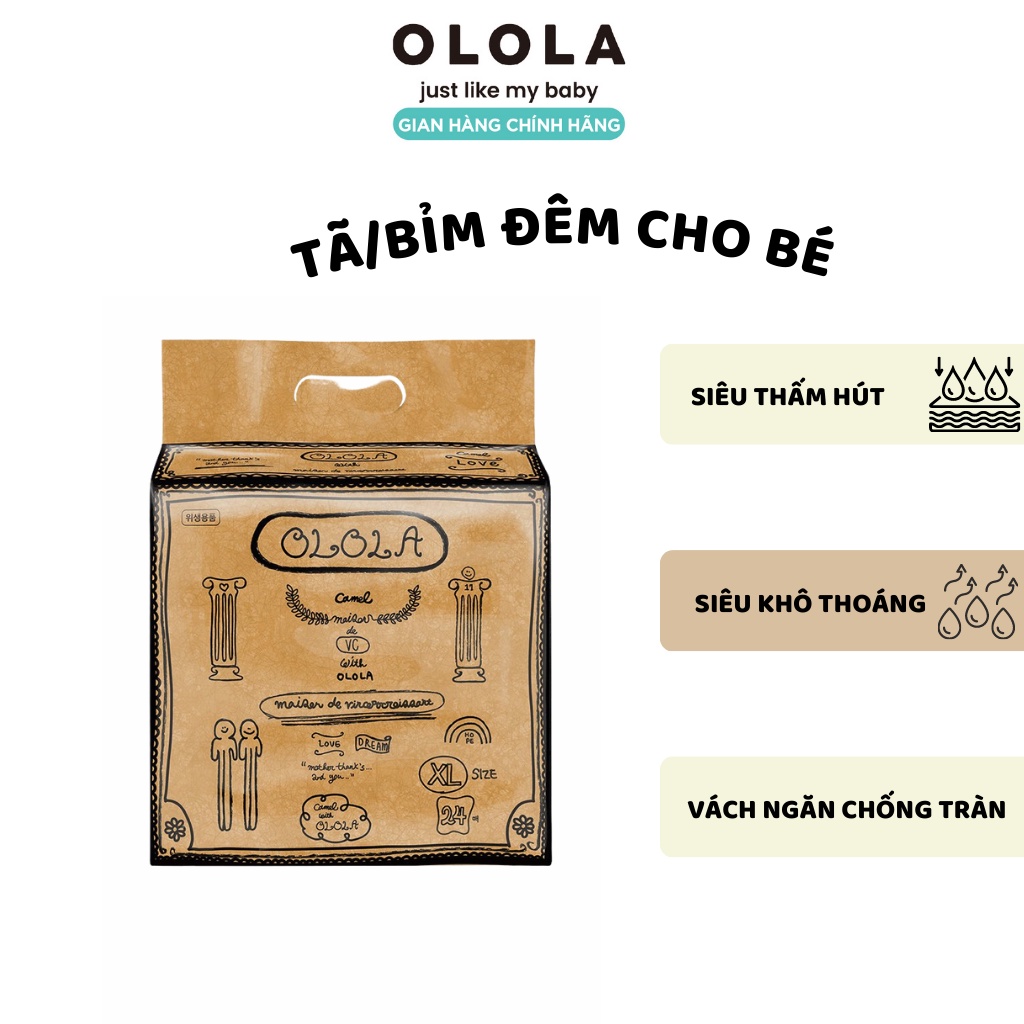 Tã/Bỉm Đêm OLOLA Đủ Size L/XL/XXL Chống Tràn, Siêu Thấm Hút, Mềm Mại, An Toàn Cho Làn Da Bé