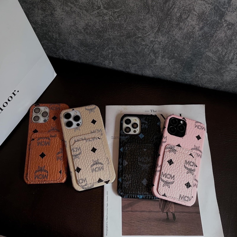 (Ảnh thật) Ốp điện thoại iPhone M C M da sần form cứng kèm ví cho 7plus 8plus x xsm 11 11promax 12promax13promax14promax