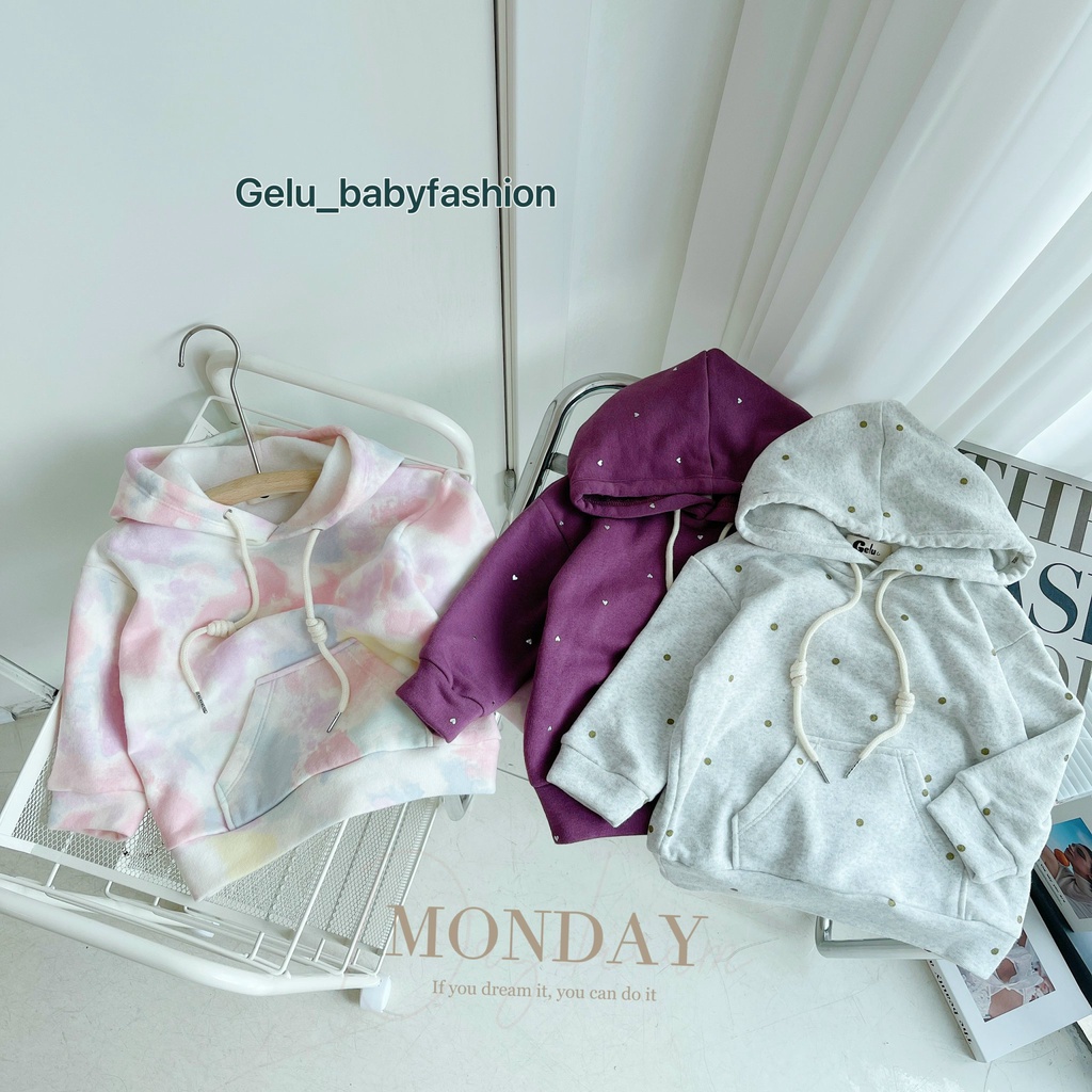 Áo hoodie cho bé GELU KIDS chất liệu nỉ bông mềm, phong cách Hàn Quốc, giúp trẻ giữ ấm mùa thu đông - GLB061