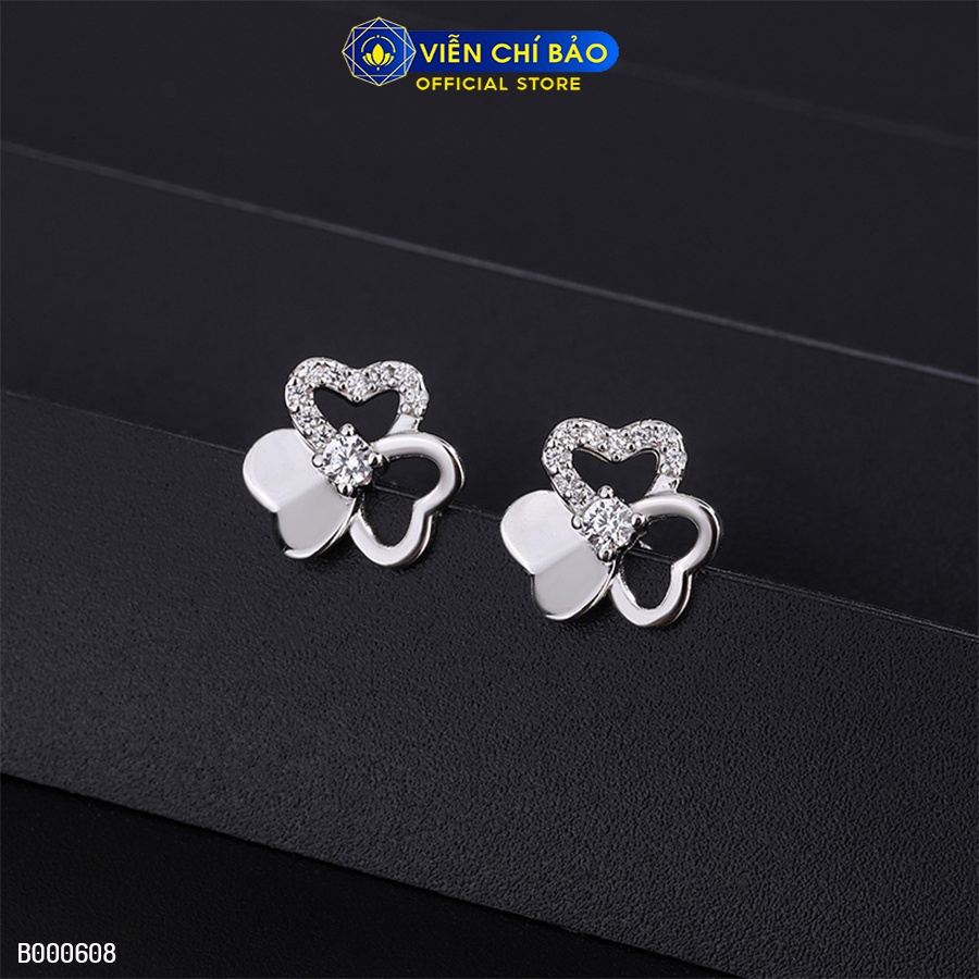 Bông tai bạc nữ cỏ 3 lá đính đá chất liệu bạc 925 thời trang phụ kiện trang sức Viễn Chí Bảo B000608