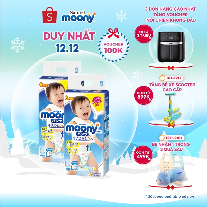 Combo 2 Tã quần Moony cao cấp L50/XL44 Bé Trai (Boy) - Nhập khẩu từ Nhật Bản