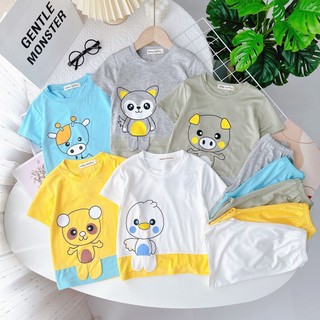 Bộ cộc tay thun lạnh minky mon in hình thú dễ thương cho bé trai/gái 1,2,3,4,5,6 tuổi