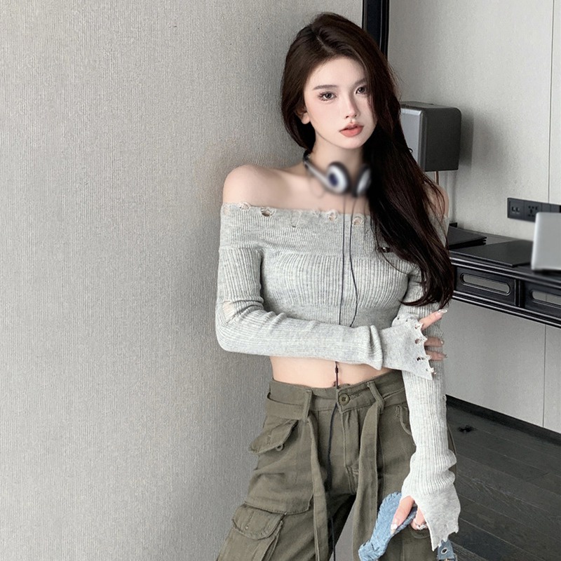 Áo Thun Trễ Vai Màu Trơn Thiết Kế Khoét Vai Quyến Rũ Cho Nữ