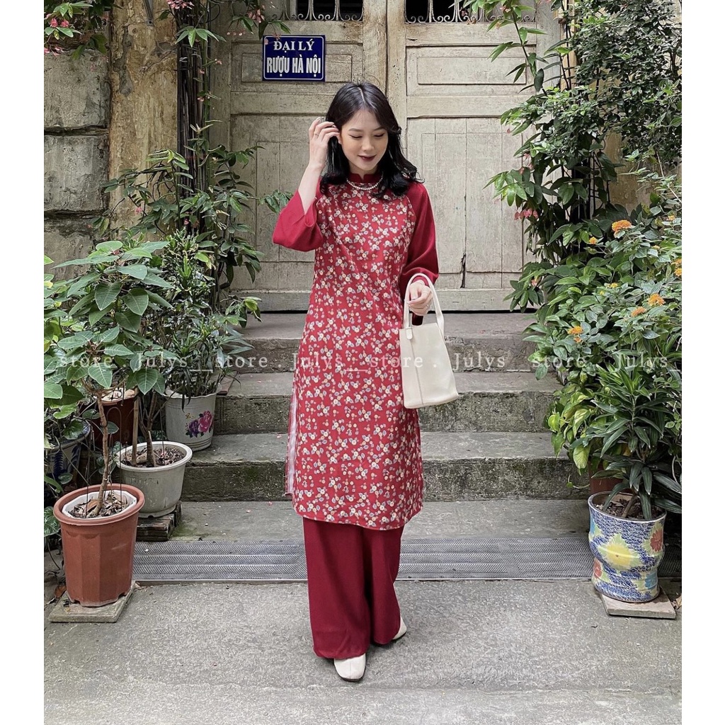 SET ÁO DÀI HOA NHÍ CÁCH TÂN TAY LỠ KÈM TURBAN TẾT 2023