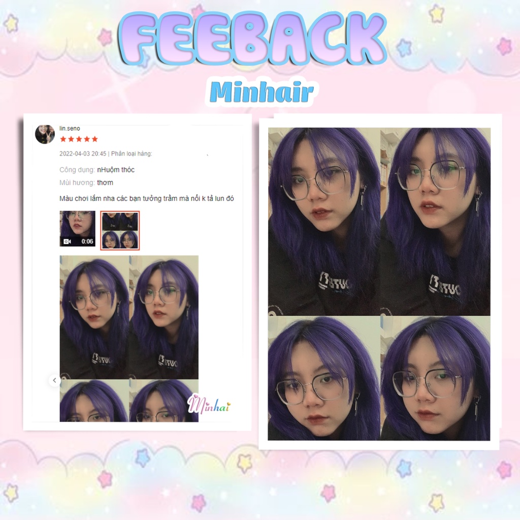 Thuốc nhuộm tóc tím, thuốc nhuộm tóc Tím Blue tặng kèm oxy trợ dưỡng và bao tay