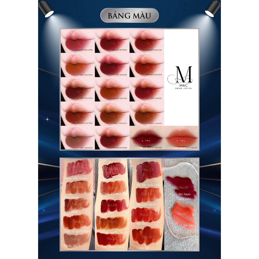 SON TINT BÓNG MNC CHO MÔI CĂNG MỌNG  - SON KEM LÌ MNC LIPSTICK