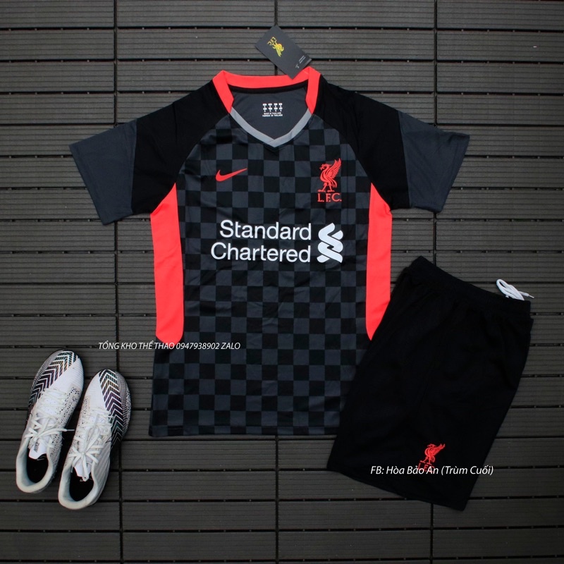 Bộ Quần Áo Bóng Đá CLB Liver - Liverpool Mẫu Sân nhà Sân Khách Màu Đen caro - Vải Chuẩn thái cao cấp - Áo Đá Banh Đẹp