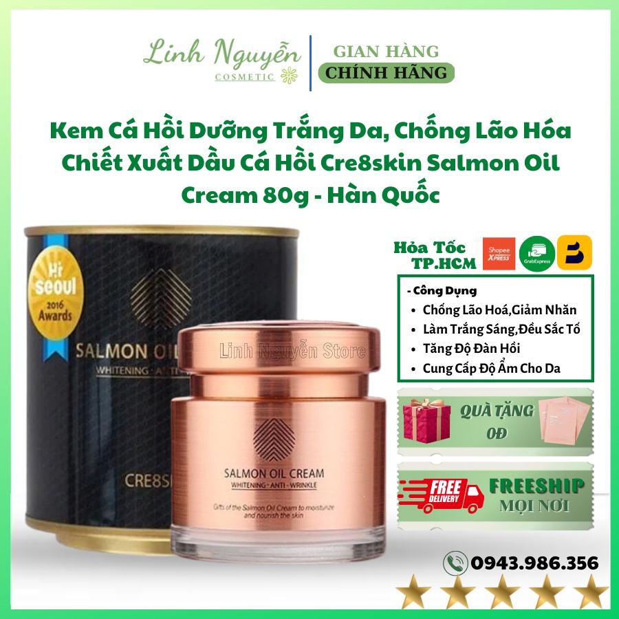Kem Cá Hồi Dưỡng Trắng Da, Chống Lão Hóa Chiết Xuất Dầu Cá Hồi Cre8skin Salmon Oil Cream 80g - Hàn Quốc