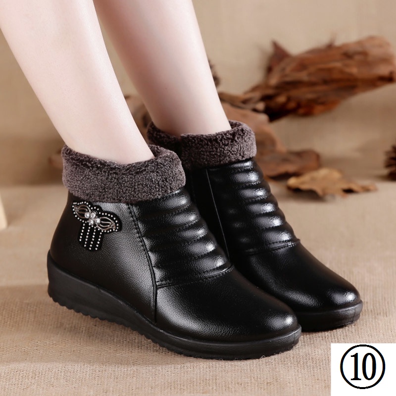 Giày Bốt Cổ Thấp Đệm Cotton Phối Lông Giữ Ấm Chống Trượt / Thấm Nước Thời Trang Mùa Đông Cho Nữ