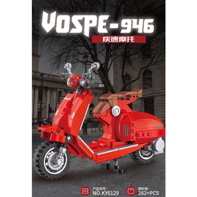 Lắp ráp xếp hình Kazi KY 6129 - Mô hình xe máy Vespa-946 màu đỏ