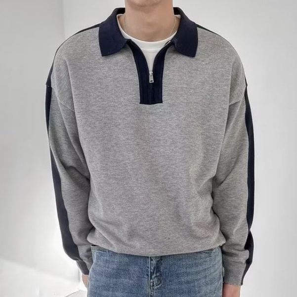 Áo Thun polo Dài Tay Có Khóa Kéo Phối Màu Sắc Đa Dạng Thời Trang Mùa Hè Cho Nam Cỡ M-3xl