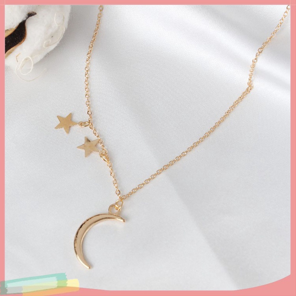 Dây Chuyền Hợp Kim Trang Trí Mặt Hình Mặt Trăng Và Ngôi Sao Đính Đá Xinh Xắn Dành Cho Nữ