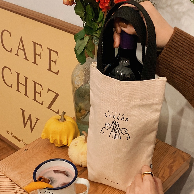 Túi Vải Canvas Đựng Bình Nước / Dù / Đồ Ăn Vặt Kiểu Hàn Quốc Đơn Giản Dễ Thương