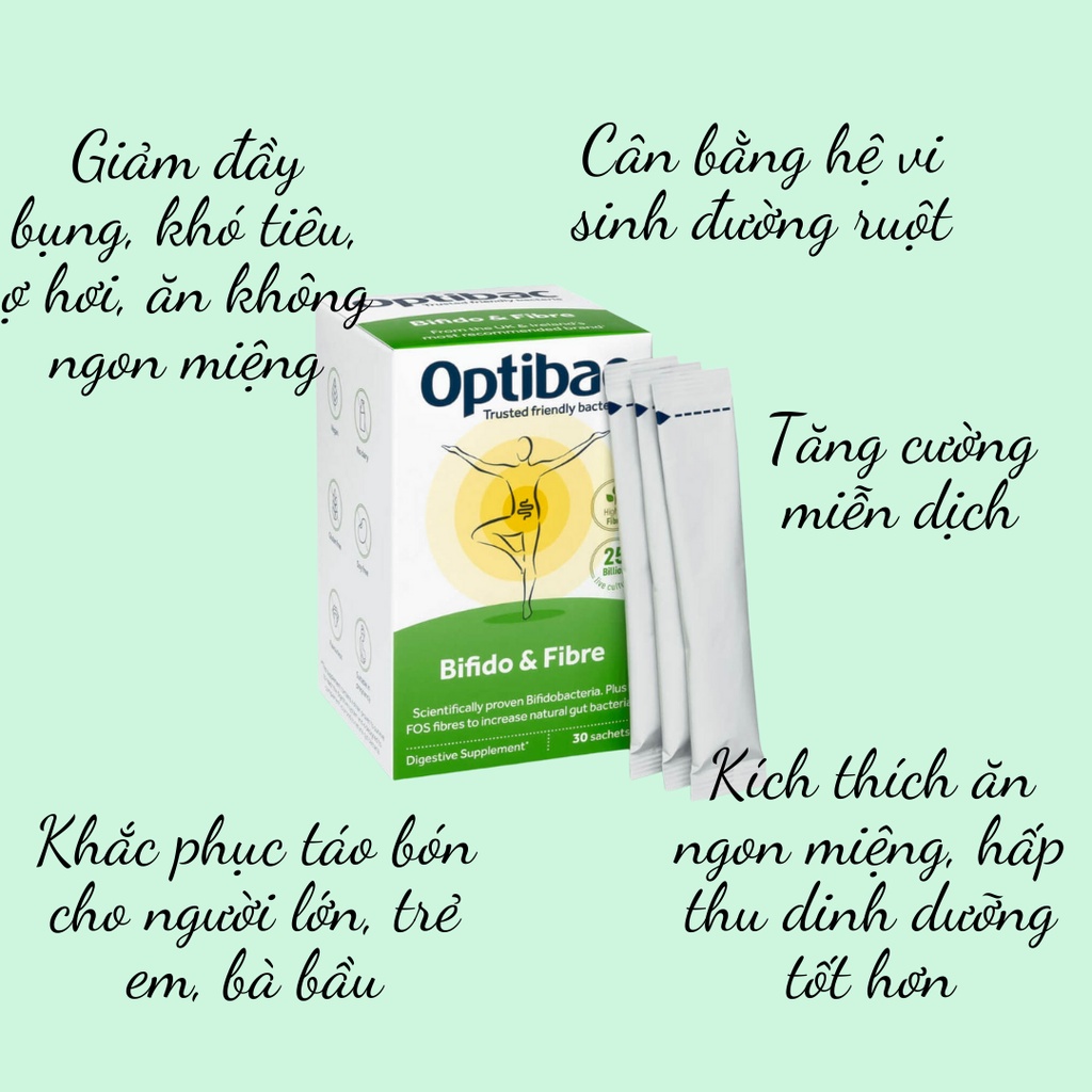 Men Vi Sinh OPTIBAC Xanh Lá Ngừa Táo Bón Hộp 30 Gói