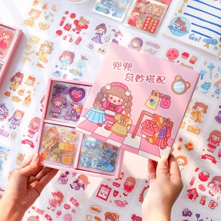 Lẻ 1 tấm ngẫu nhiên hộp 100 miếng dán hình bé gái đáng yêu sticker chống thấm nước trang trí sổ tay