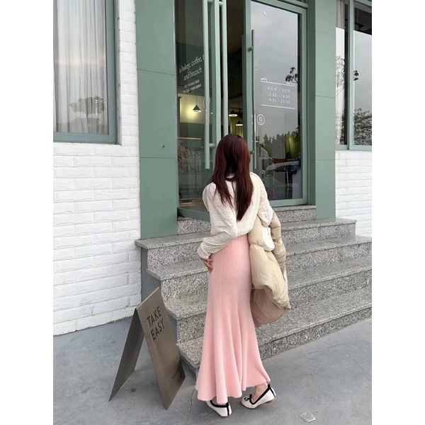 ✿мᴇι✿ Chân váy len lông thỏ đuôi cá dáng dài A109