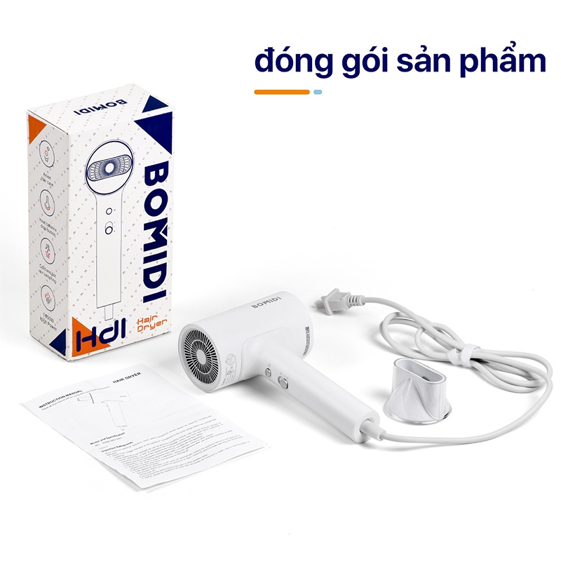 máy sấy tóc bổ sung ion âm BOMIDI HD1-  Chống Xù Rối Khô Tóc , công suất 1600w