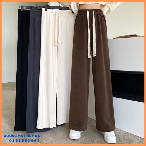 Quần Ống Rộng, Quần Jocgger Chất Nỉ Nhung Tăm Cao Cấp Phối Dây Rút Bản To Lưng Cao Phong Cách Trẻ Trung