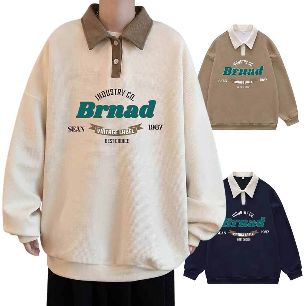 ❤️ ẢNH THẬT - LOẠI DÀY ❤️ MẪU ÁO SWEATER POLO NỈ HỌA TIẾT MỚI FORM RỘNG cổ bẻ cài cúc tay dài in chữ Brnad