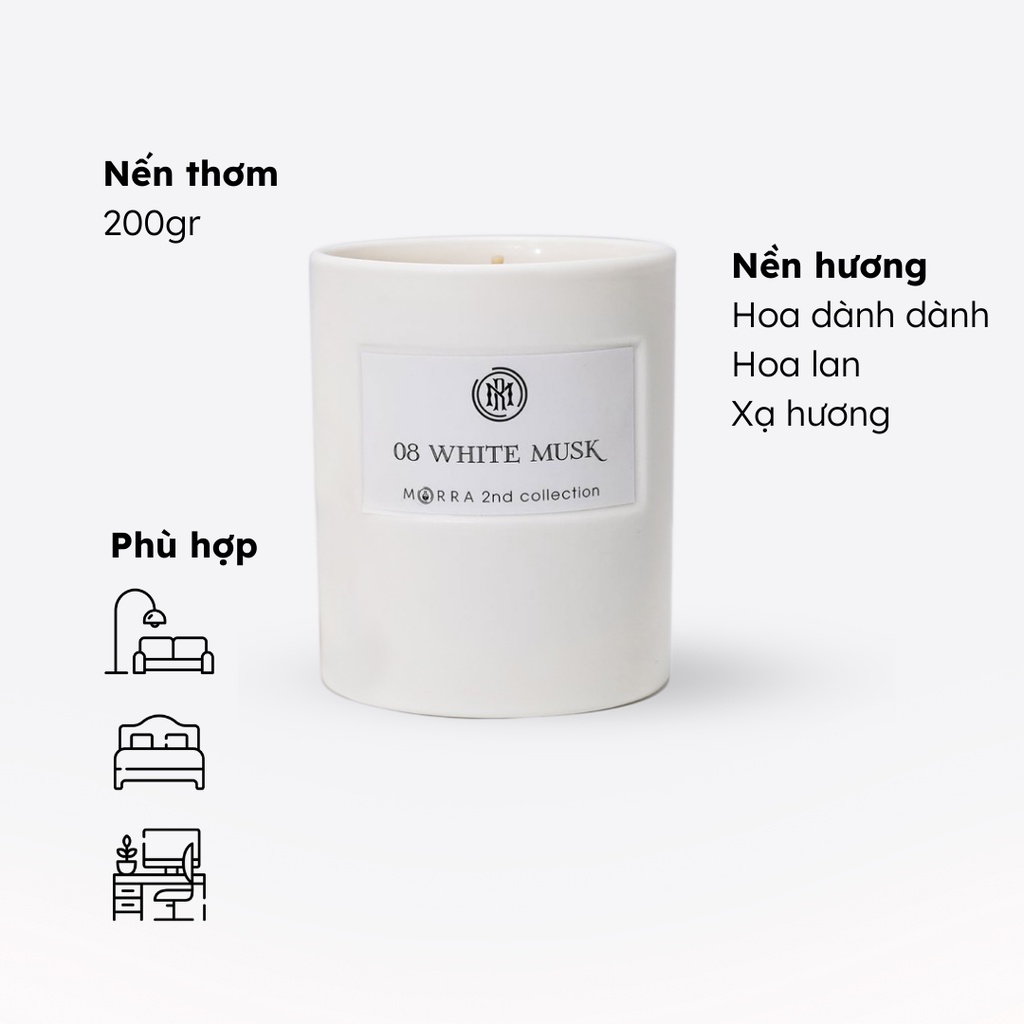 Nến thơm Morra 08 White Musk 200g