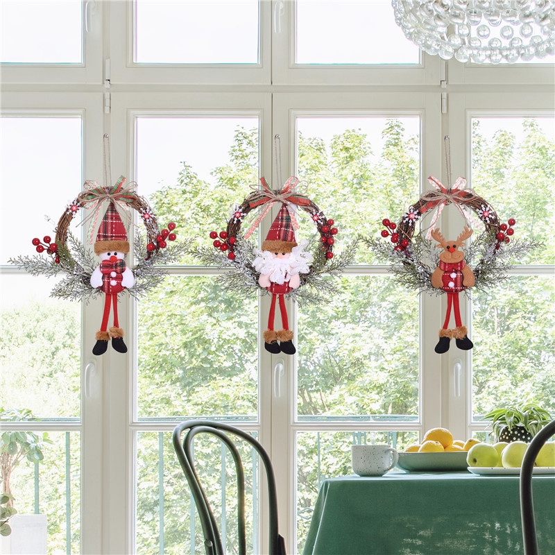 Vòng hoa MENGNI họa tiết hoạt hình treo cửa trang trí Giáng sinh