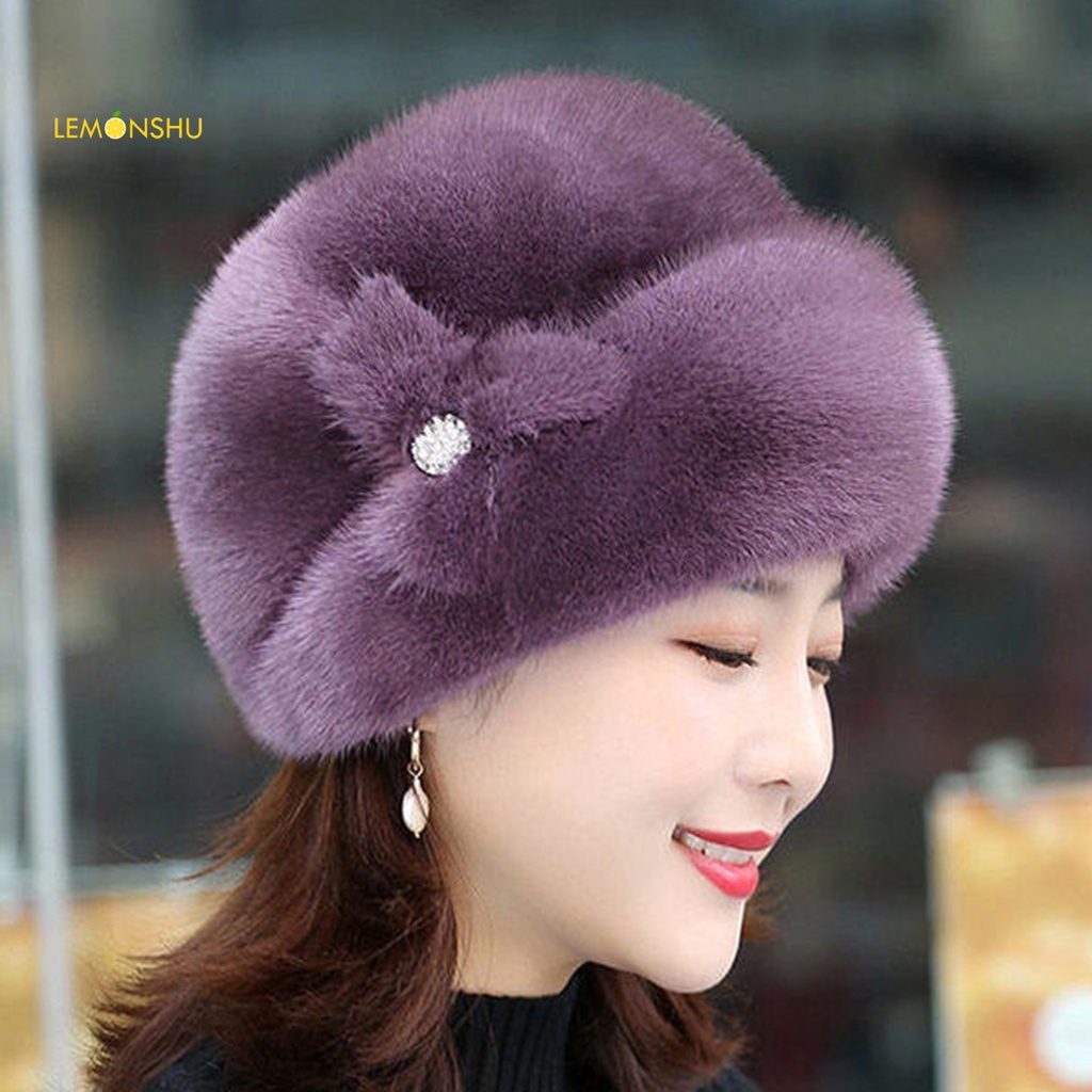 Mũ Lông Thỏ Giả Dày Dặn Giữ Ấm Màu Trơn Phong Cách Nga Màu Sắc