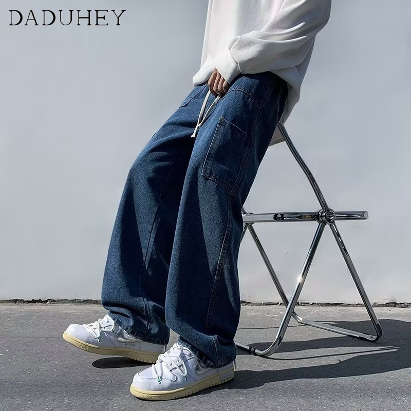 DaDuHey Men's 2022 New Fashion Brand Loose Straight Jeans Korean-Style Trendy All-Matching Wide Leg Casual Pants
