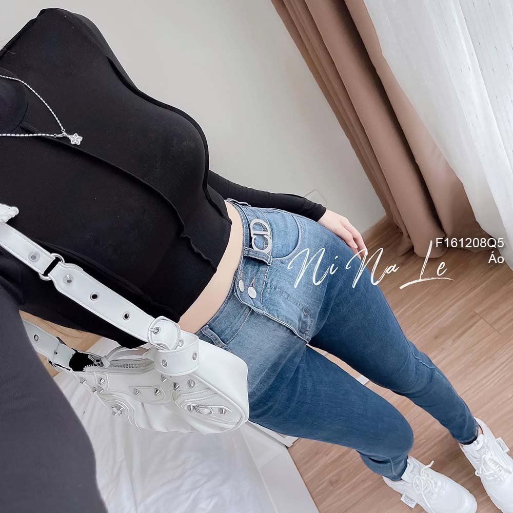 Áo thun zip đen trơn dáng croptop phối viền tay dài hàng QC!